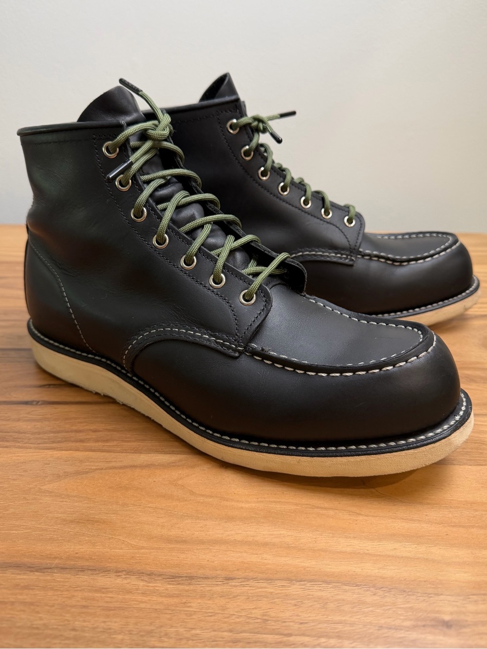 Red Wing 9075 Black Moc Toe Harness Boots with Cream Sole